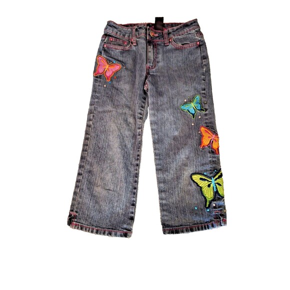 Arizona 8 Slim DEL Girls Embroidered Jeans Floral Beads Sequins 5 Pocket Patches - Picture 1 of 6